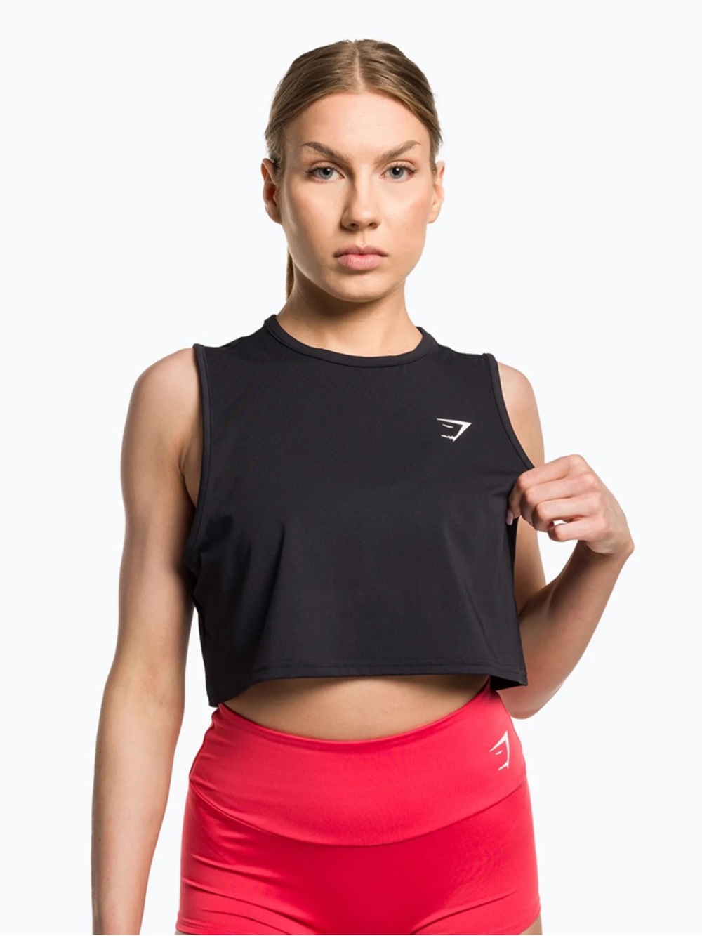 Gymshark Black Cropped Muscle Tank with White Logo